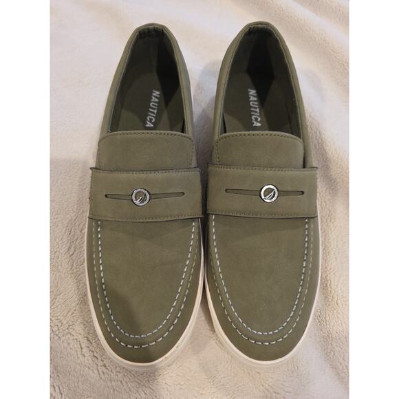 Nautica Mens Slip On Boat Shoe Loafer Olive Green Sz 10 Cape Cod Preppy Style - Picture 1 of 7